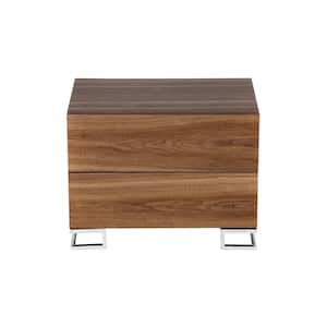 20 in. Brown and Chrome 2-Drawers Wooden Nightstand