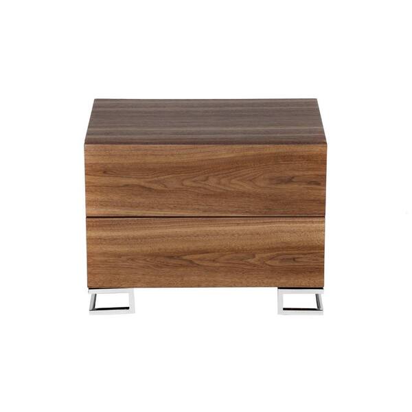Benjara 20 in. Brown and Chrome 2-Drawers Wooden Nightstand