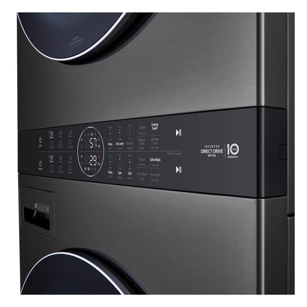 Black Steel 27" Smart Gas Washer and Dryer Set with LED Display