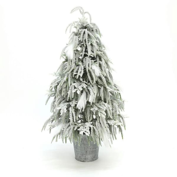 4 ft. Unlit Artificial Christmas Tree Potted with White Snow-Flocked and Soft Branches
