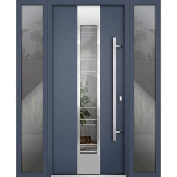 VDOMDOORS 64 in. x 80 in. Left-Hand/Inswing 2 Sidelight Clear Glass Gray Graphite Steel Prehung Front Door with Hardware