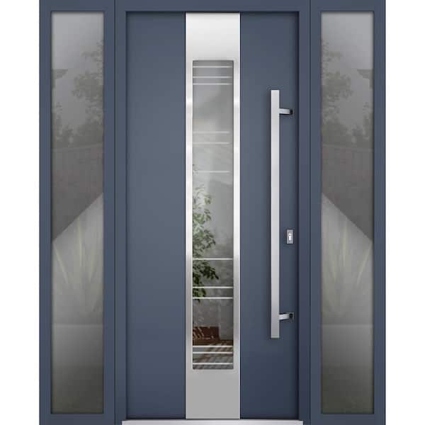 VDOMDOORS 68 in. x 80 in. Left-Hand/Inswing 2 Sidelight Clear Glass Gray Graphite Steel Prehung Front Door with Hardware