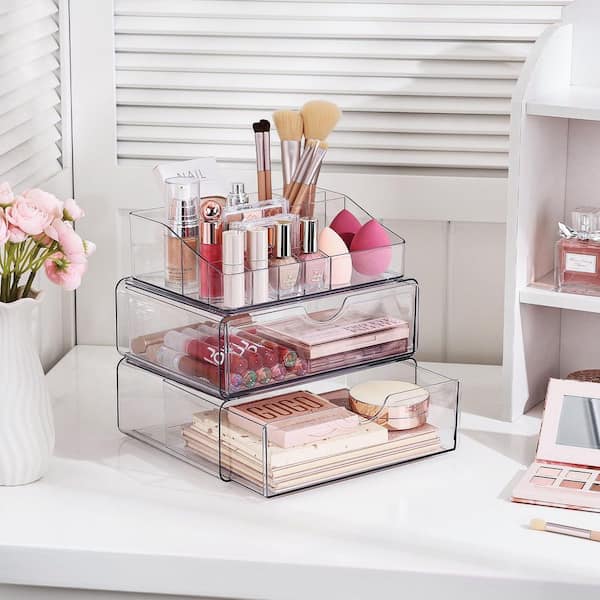 Home-it Clear Acrylic Cosmetic Holder Large 3 Drawer Jewerly Chest Clear makeup organizer , cosmetic organizer