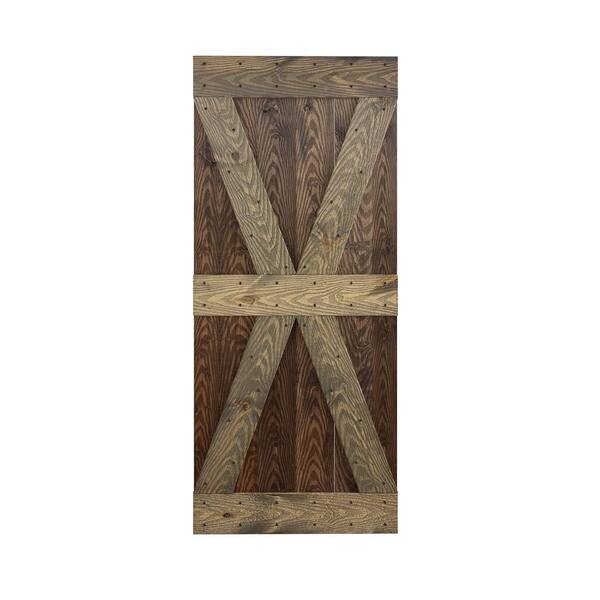 COAST SEQUOIA INC X Series Embossing 36 in. x 84 in. Dark Walnut/Aged Barrel DIY Knotty Wood Sliding Door Slab