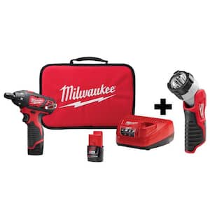 M12 12V Lithium-Ion Cordless 1/4 in. Hex Screwdriver Kit with LED Light, Two 1.5Ah Batteries, Charger and Tool Bag