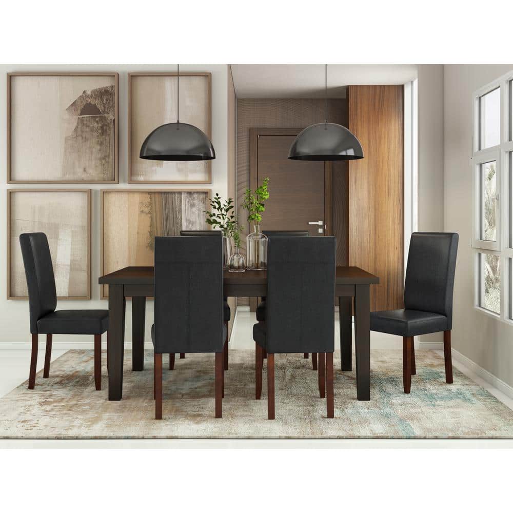 Distressed Black Faux Leather Upholstered Parsons Side Chair