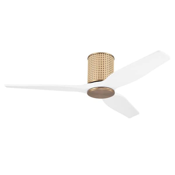 48 in. (4 ft. ) Indoor Flush Mount Ceiling Fan without Light, 3 Blades, White and Gold