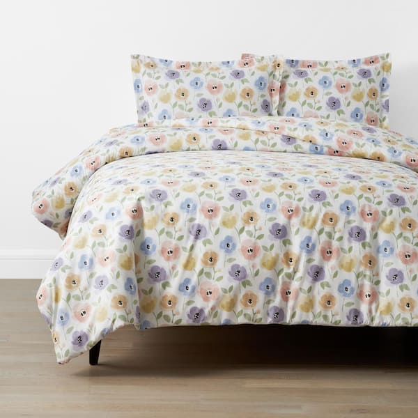 The Company Store Company Kids Pastel Poppies White Multi Organic Cotton Percale Twin/Twin XL Duvet Cover Set