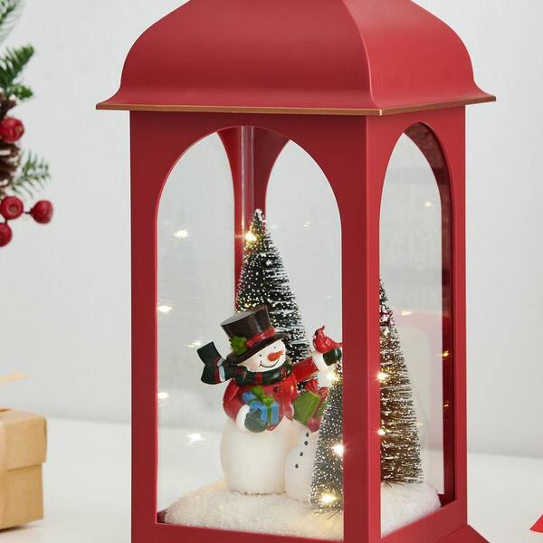 DANYA B Tabletop Red Christmas Snowman Winter Scene Diorama