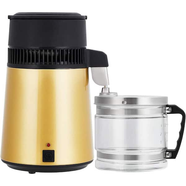 4L Gold Glass Stainless Steel Corded Electric Kettles Distilled Water Maker with Glass Container, 8 Cup for Home