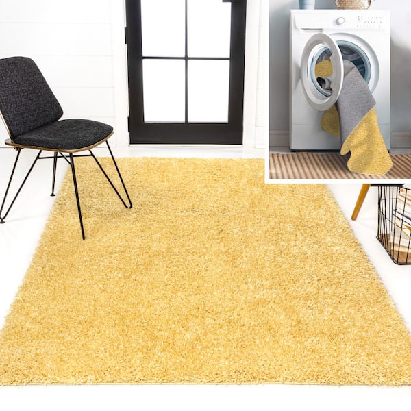 JONATHAN Y Clayton Coastal Yellow 8 ft. x 10 ft. Solid Glam Shag Machine-Washable Area Rug