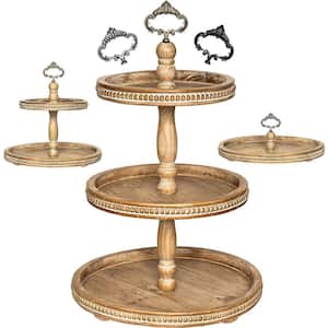 3 Tiered Tray Brown Wooden Serving Stand Country Decoration