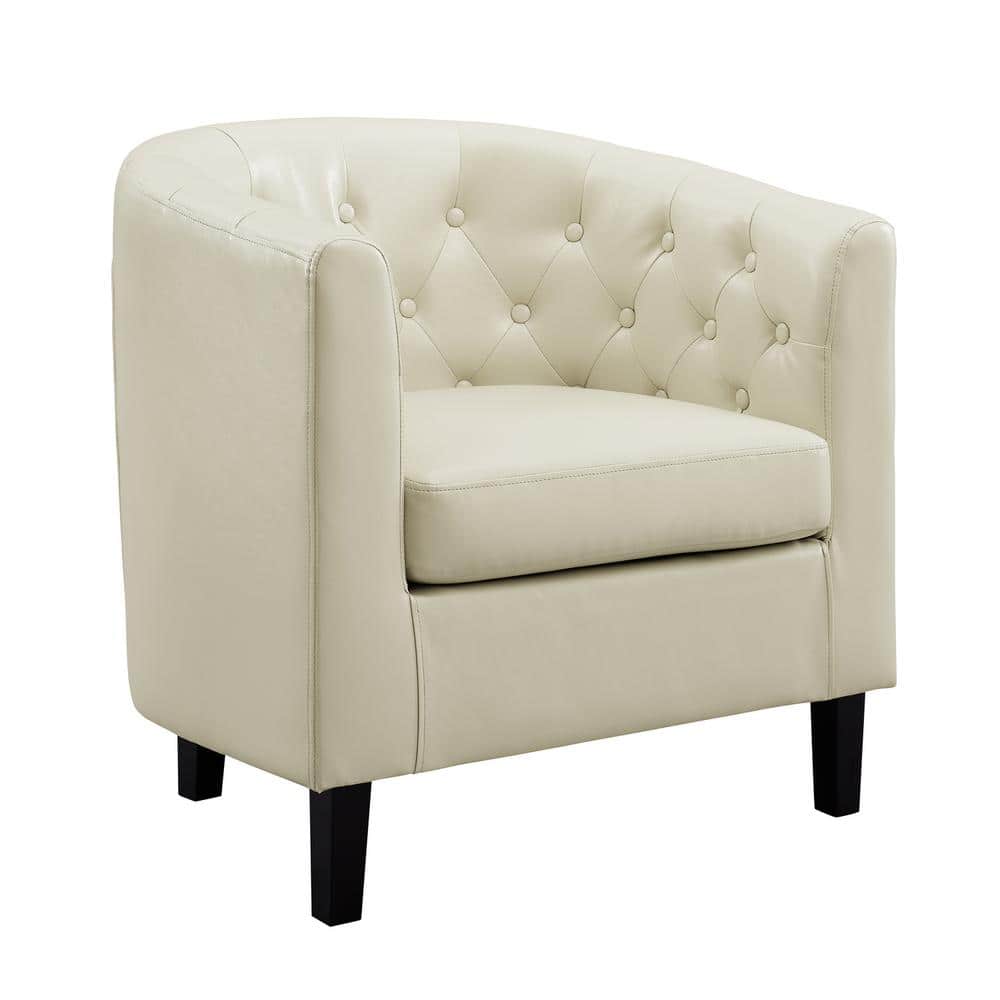 Cream Faux Leather Barrel Accent Chair with Rolled Arms