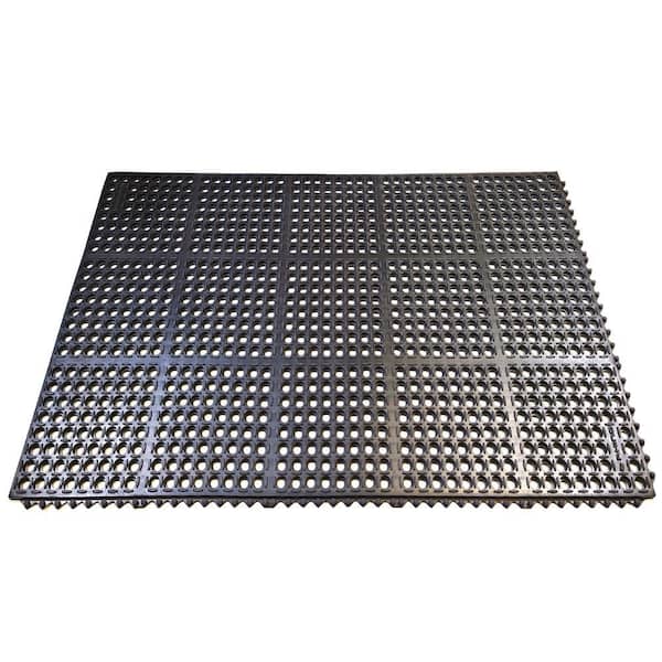 M-Series Meter Black 39 in. x 58 in. x 3/4 in. Rubber Interlock Non-Slip Grease-Resistant Drain-Thru Kitchen Mat