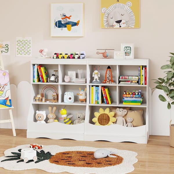 Costway 3-Tier White Children's Multi-Functional Bookcase Toy