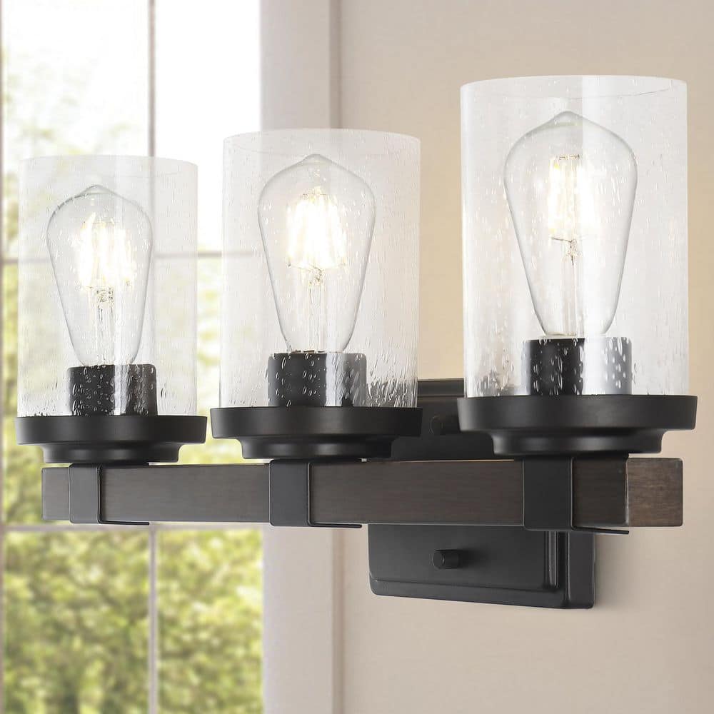 Bungalow 22.75 in. 3-Light Oil Rubbed Bronze Iron/Seeded Glass Rustic Farmhouse LED Vanity Light price history on PriceWatchPro