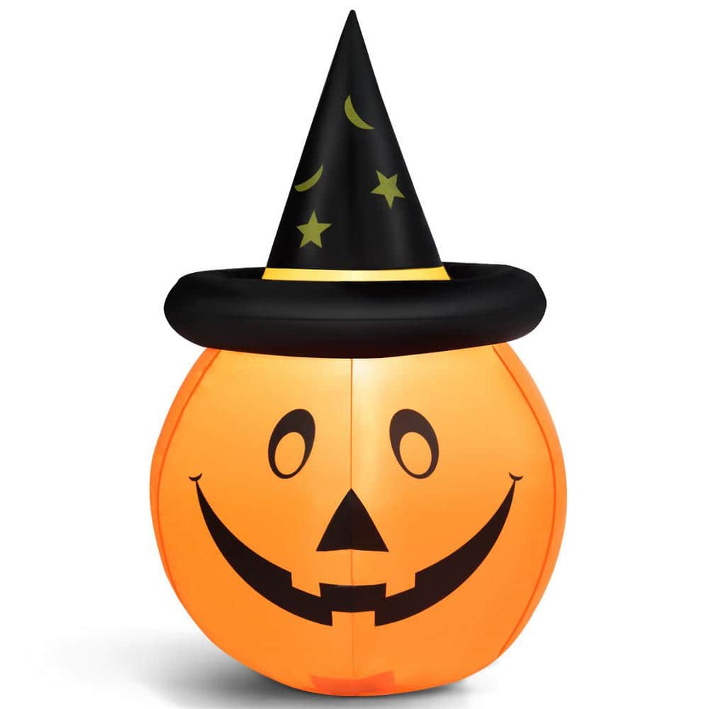 Costway 4 ft. Halloween Inflatable Pumpkin Witch with Hat Pumpkin ...