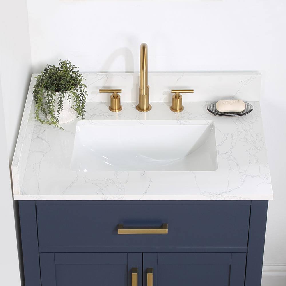 Gavino 30" Royal Blue Wood Vanity with Stone Top and Mirror