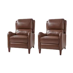 Hyde Modern Retro Brown Genuine Leather Wingback Recliner Upholstery Armchair With Nail Head Trim (Set of 2)