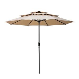 10 ft. 3-Tier Market Outdoor Patio Umbrella with Solar LED Lighted in Khaki