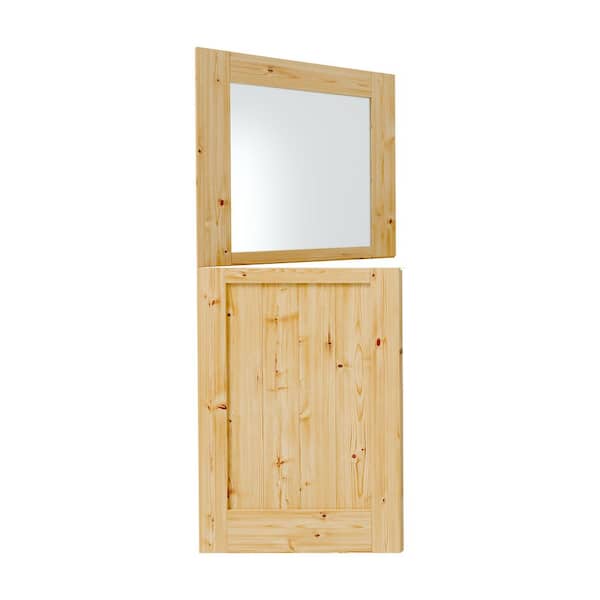 32 in. x 80 in. 1/2 Lite Universal Frosted Glass Dutch Door Solid Pine Wood Light Brown Primed Wood Front Door Slab