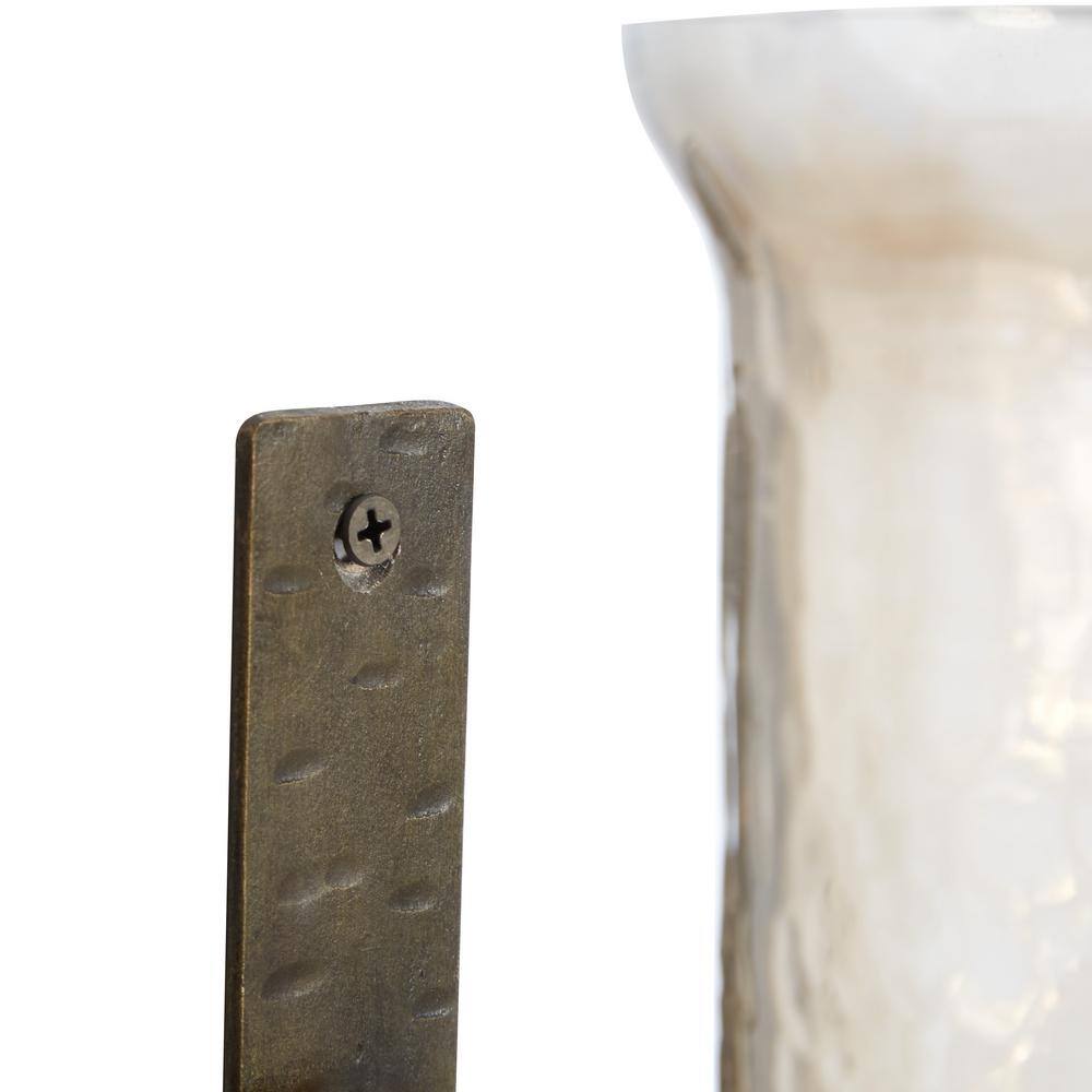 Bronze Geometric Handmade Pillar Wall Sconce with Amber Glass, 7" x 9" x 17"