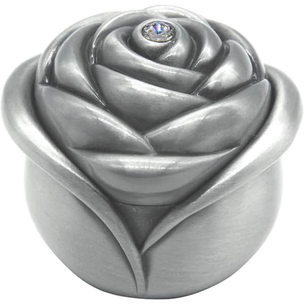 Afoxsos 2.12 x 2.12 x 1.89 in. Small Silver Vintage Metal Alloy Rose Flower Design Trinket Jewelry Box