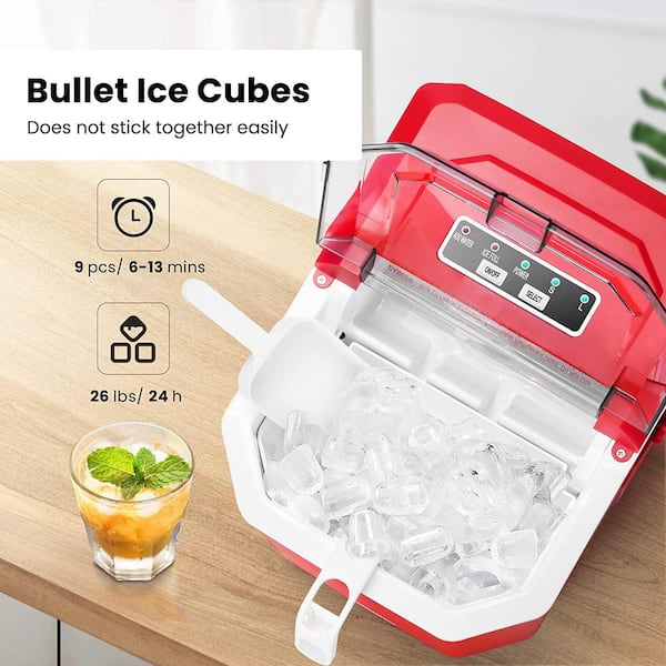 VIVOHOME 26 lbs./day Countertop Portable Ice Cube Maker in Red X001W30BWH -  The Home Depot