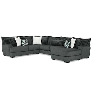 Lola 139 in. Track Arm 1-Piece Polyester Chenille L Shaped Sectional Sofa In Gray With Reversible Cushions