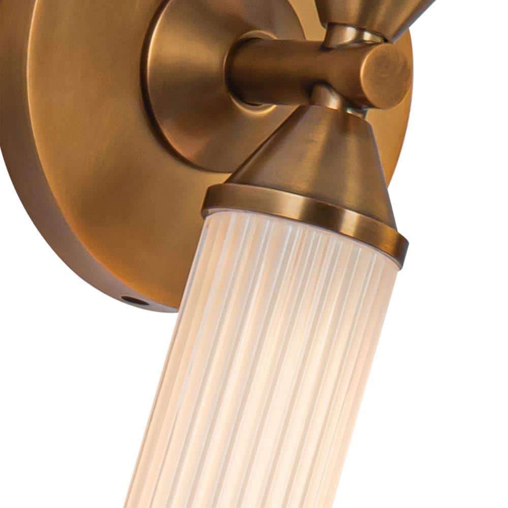 Edwin Vintage Brass and Frosted Ribbed Glass LED Wall Sconce