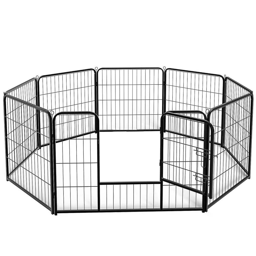 Dog Playpen, 32 in. H 8 Panels Fence Indoor Outdoor Heavy-Duty Metal Foldab