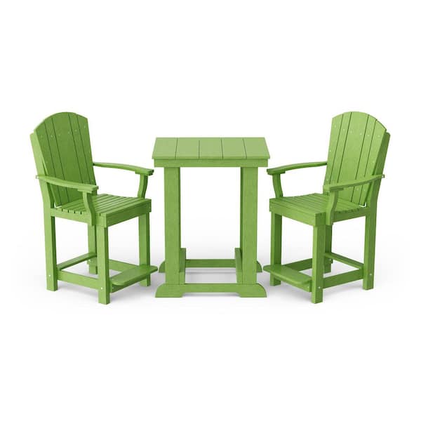 Wildridge Heritage 3-Piece Lime Green HDPE Plastic Outdoor Patio Counter Set