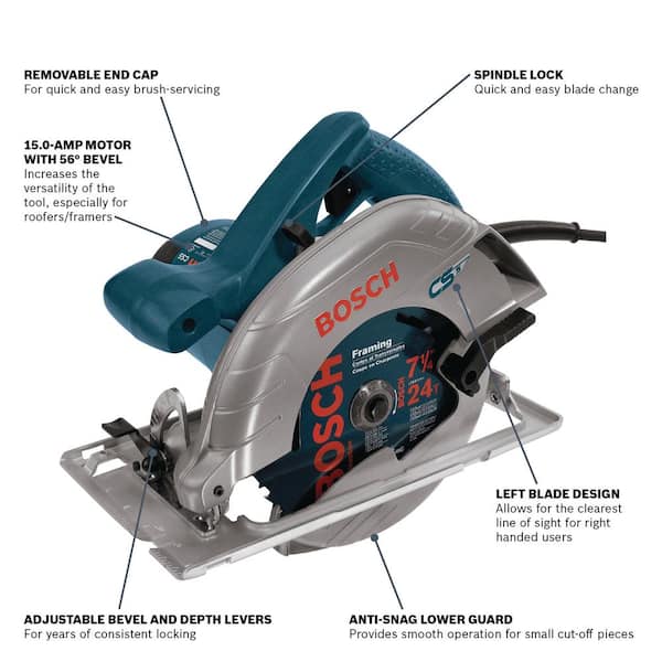 Bosch 15 Amp 7-1/4 in. Corded Circular Saw with 24-Tooth Carbide Blade-CS5 - Home Depot
