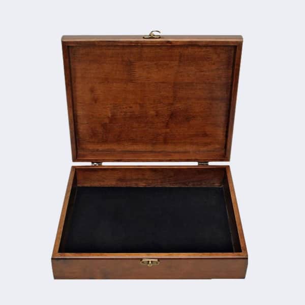 Vintage-Style Wooden Keepsake Box with Brass Latch, Walnut Finish, 12.13 in. x 9.63 in. x 3 in.