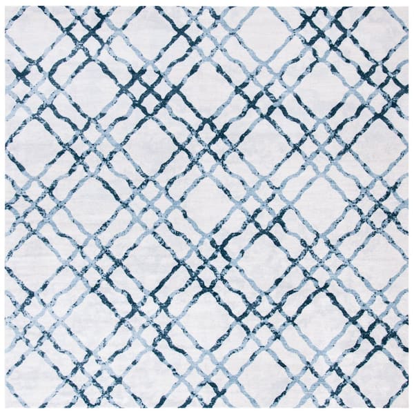SAFAVIEH Isabella Ivory/Turquoise 7 ft. x 7 ft. Distressed Diamonds Square Area Rug