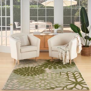 Aloha Ivory Green 4 ft. x 6 ft. Floral Contemporary Indoor/Outdoor Area Rug