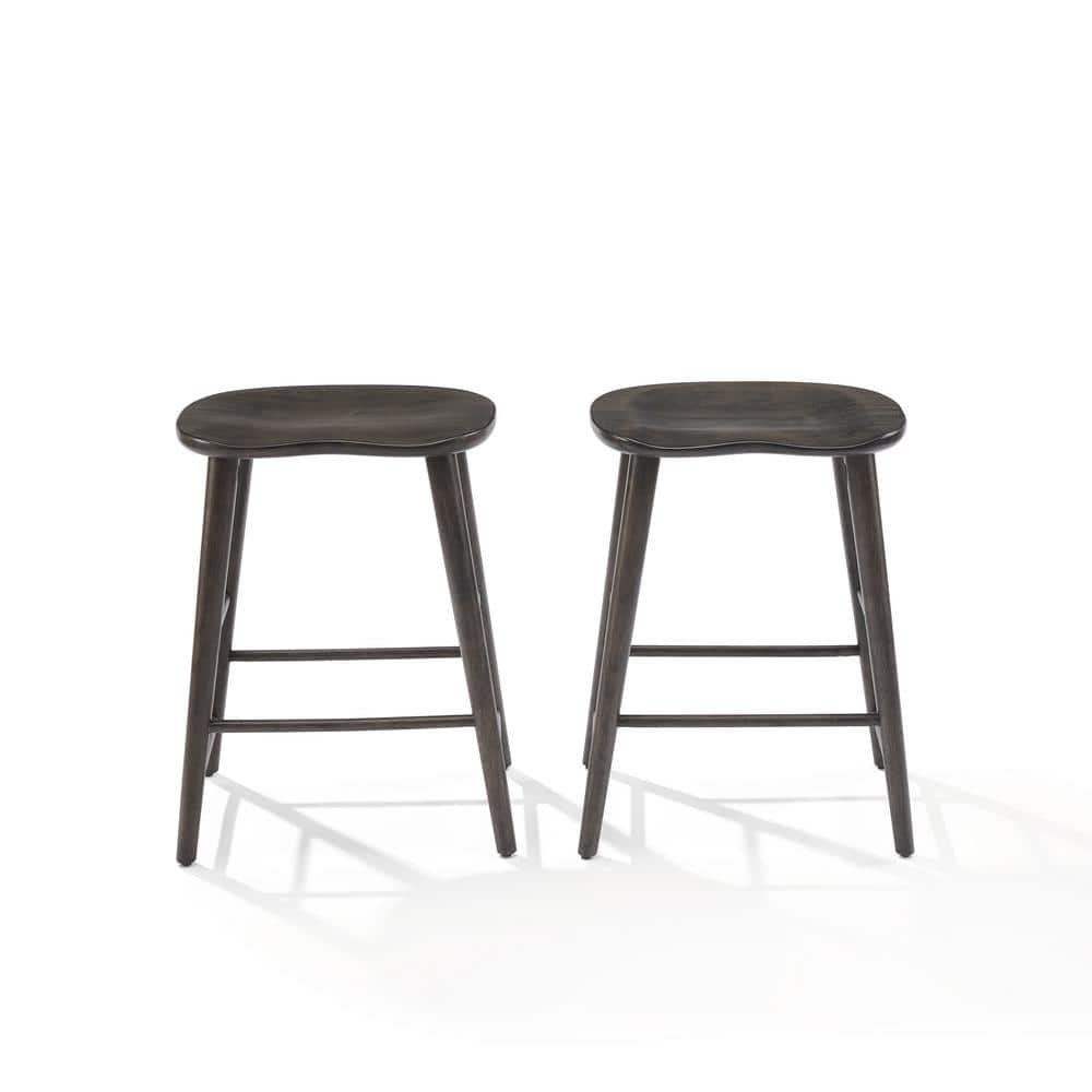 Gray Wood Backless Saddle Style Counter Stools, Set of 2