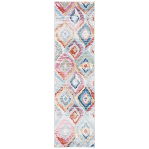 Phoenix 2 ft. x 8 ft. Light Blue/Pink Trellis Abstract Runner Rug