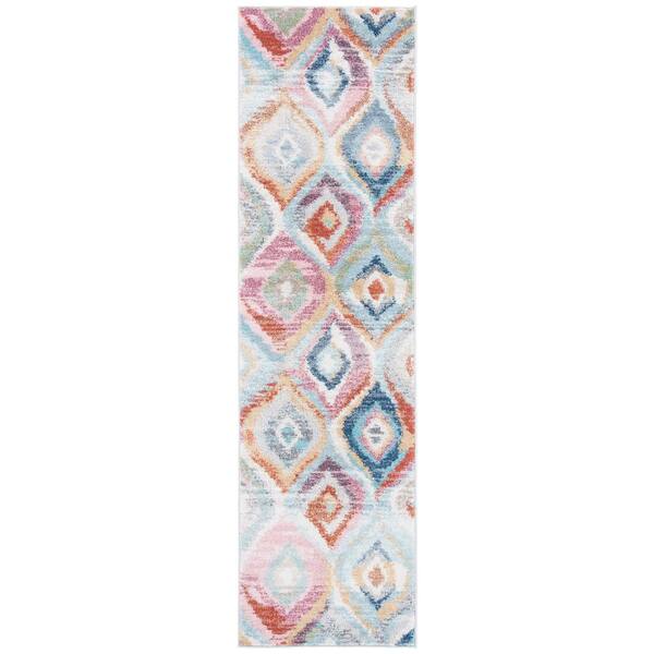 Phoenix 2 ft. x 8 ft. Light Blue/Pink Trellis Abstract Runner Rug