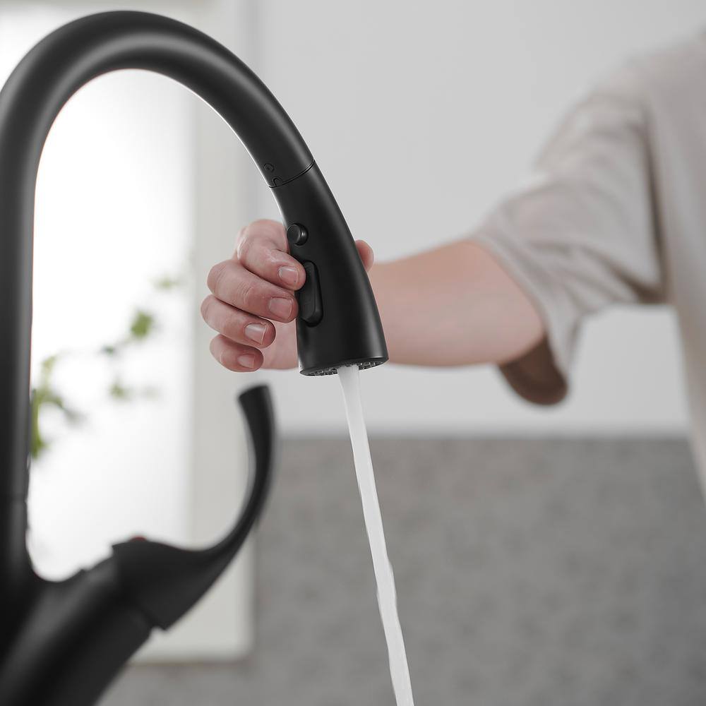 Matte Black High-Arc Single Handle Pull-Down Sprayer Kitchen Faucet
