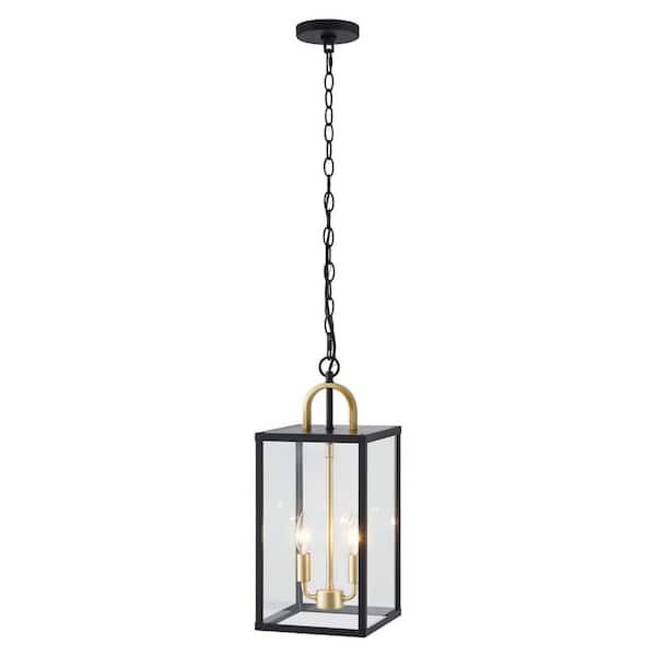 Modern Black Outdoor Pendant Light with Clear Glass Shade