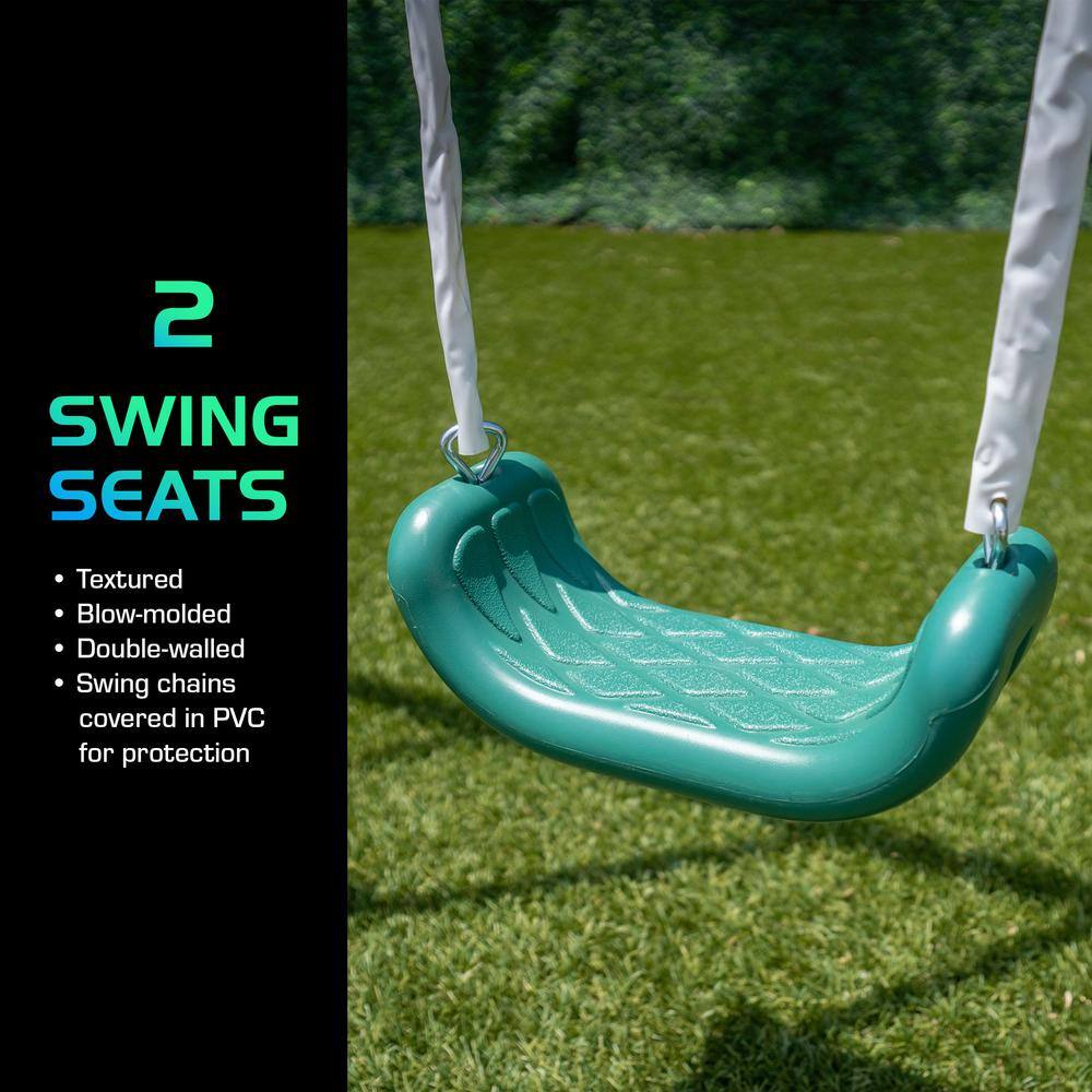Rochester Green Metal Swing Set with Slide and Glider