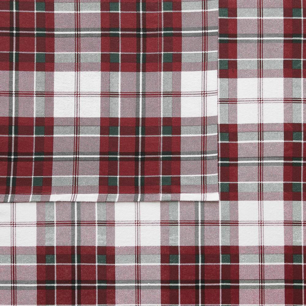 Holiday Red and White Plaid Twin Cotton Flannel Sheet Set