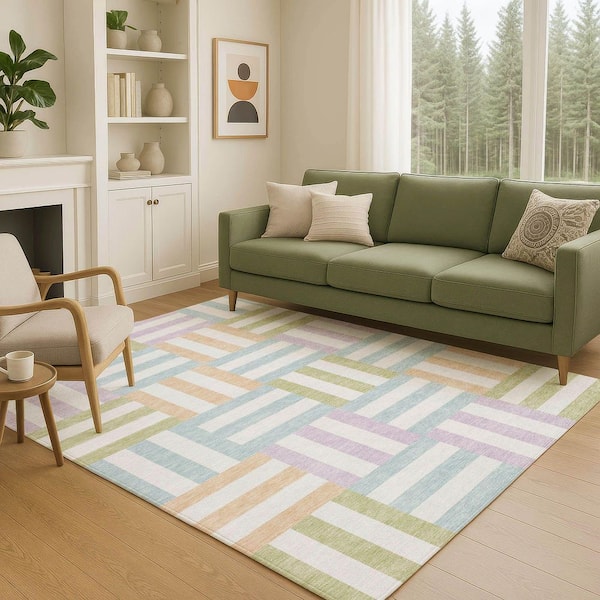 Chantille Machine Washable Indoor/Outdoor Abstract ACN2332 Pearl 8 ft. x 10 ft. Area Rug