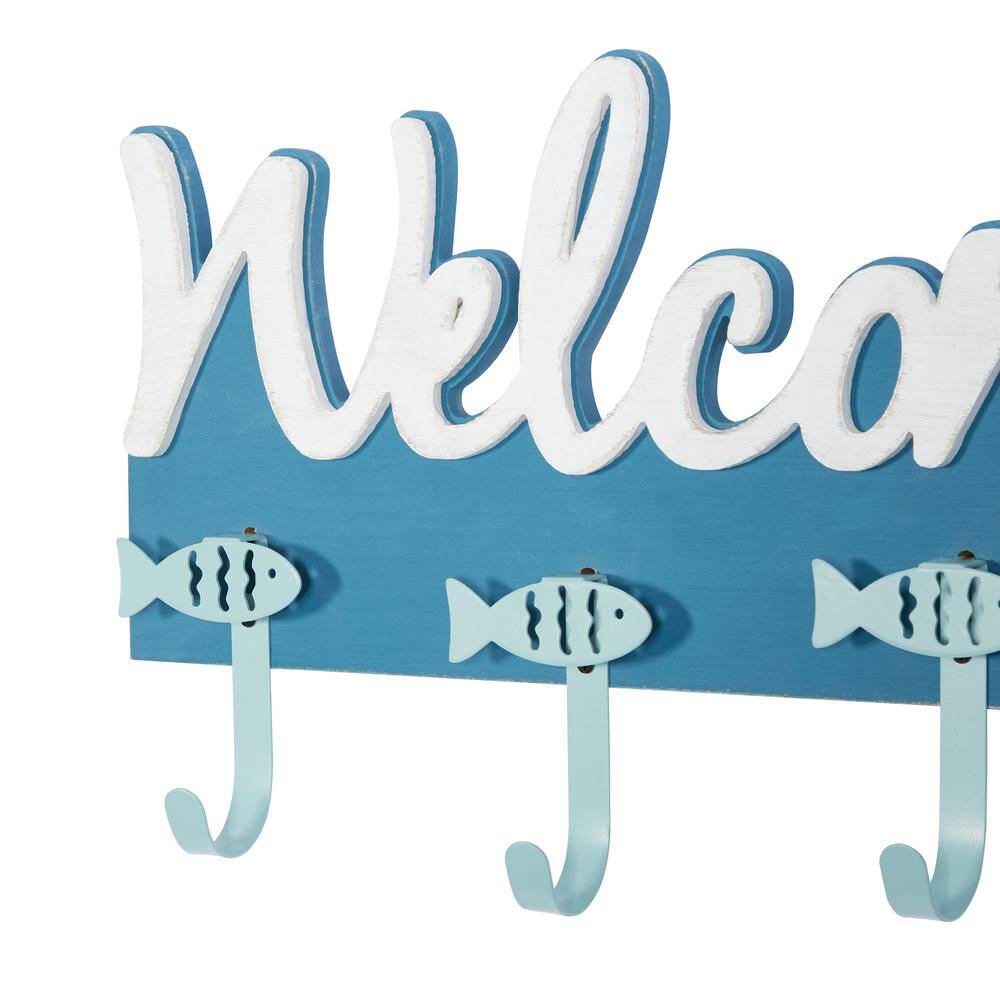 DecMode Blue Wood Coastal Wall Hook