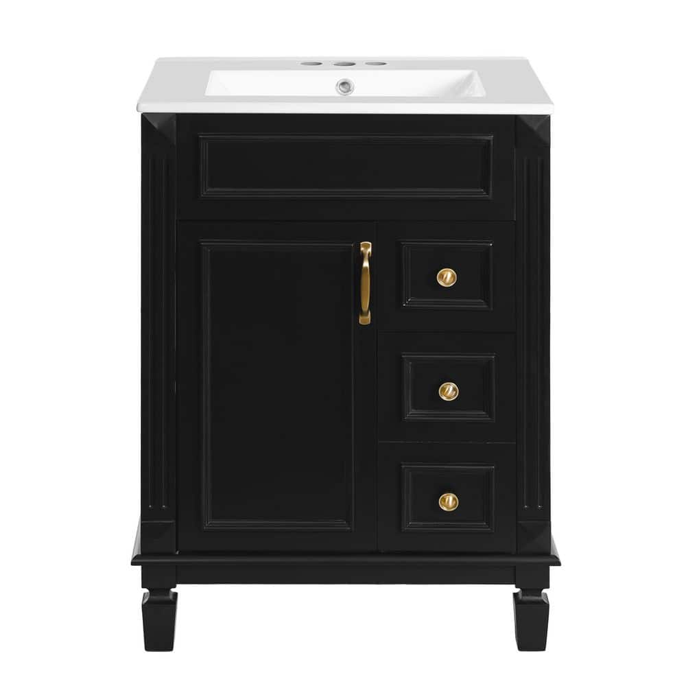 24 in. Freestanding Black Bath Vanity with White Ceramic Top, 2-Drawers and Adjustable Shelf price history on PriceWatchPro