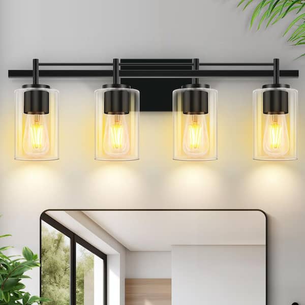 23.6 in. 4-Light Matte Black Modern Vanity Light with Clear Glass Shade