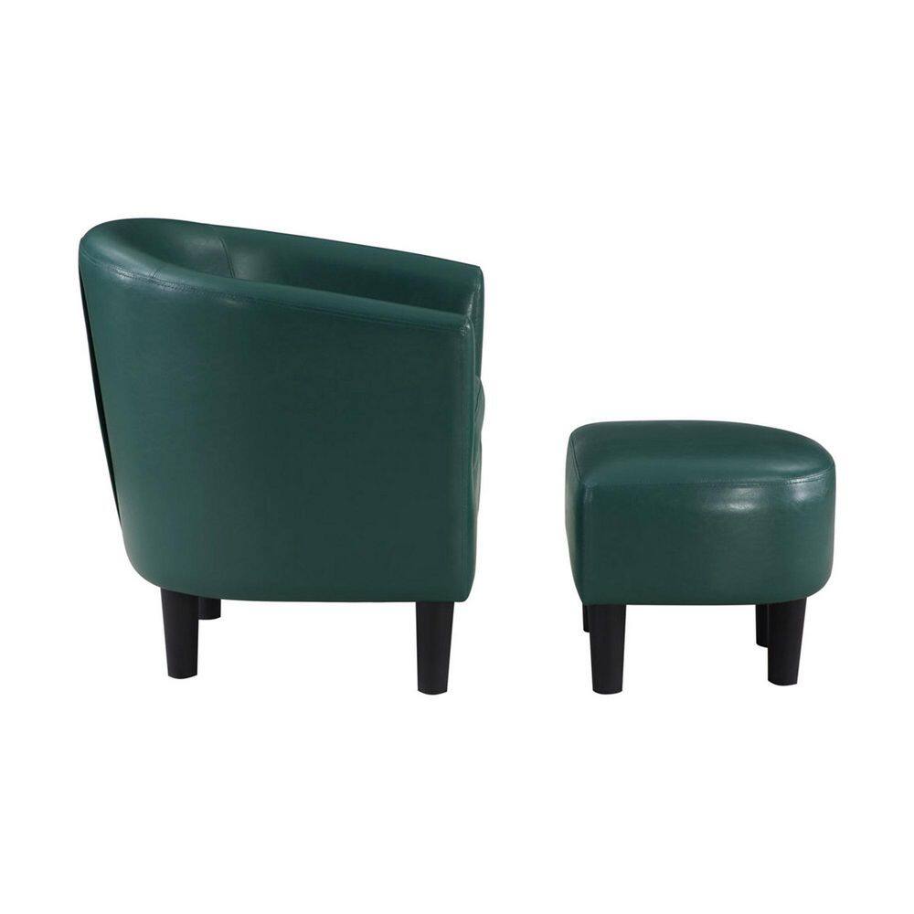 Forest Green Faux Leather Barrel Accent Chair with Ottoman