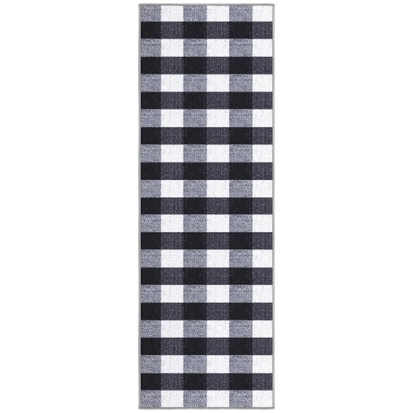 Ottomanson Basics Collection Non-Slip Rubberback Checkered 2x5 Indoor Runner Rug, 1 ft. 8 in. x 4 ft. 11 in., Black Checkered