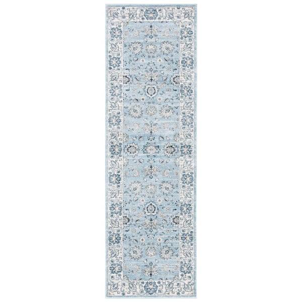 Isabella 2 ft. x 11 ft. Light Blue/Cream Oriental Runner Rug